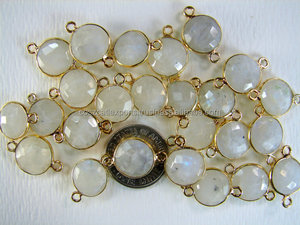 Conector de piedras preciosas redondas de piedra lunar de Plata de Ley 925, ajuste de bisel Natural, hallazgos de joyería, componentes de plata hechos a mano - Product Image 2