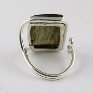 Superbe Bague Tendance Unisexe en Argent Sterling 925 avec Pierre Précieuse Carrée en Labradorite et Perle d'Eau Douce Sertie en Bezel pour Femme - Product Image 5
