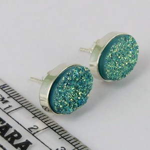 Belles boucles d'oreilles en titane bleu foncé Druzy en argent Sterling 925, bijoux en argent Sterling faits à la main - Product Image 6