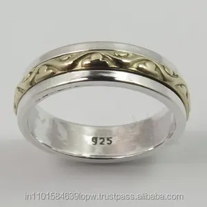 黄金盘旋镶嵌收藏925实心纯银素色双色美丽漂亮戒指每种尺寸手工珠宝
