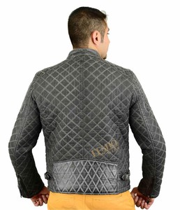 Veste de course en cuir véritable enduit rétro vintage pour hommes, fermeture éclair classique, col montant, vêtements d'extérieur décontractés pour l'hiver - Product Image 2