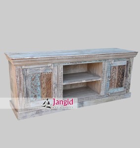 Rustic Distressed White Wood <b>TV</b> <b>Stands</b> <b>Tv</b> Cabinet With 2 Doors And Shelves Storage Buffet Cabinet For Living Room <b>Bedroom</b> Hotel - Product Image 2