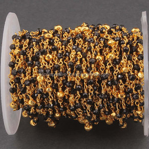 Chaîne perlée en pierres précieuses, spinelle noire et or Pyrite, Style chapelet - Product Image 1