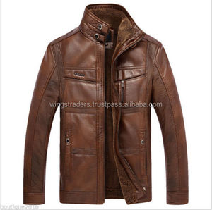 2018 HOT New hiver hommes en cuir manteau col mouton marron ciré manteaux veste avec différentes couleurs pour hommes - Product Image 3