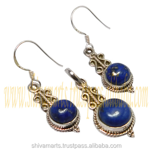 Nuevo diseño de pendientes colgantes de anillo de Plata de Ley 925, conjunto de joyería con piedras preciosas de lapislázuli Natural, conjunto de joyería fina para mujer - Product Image 2