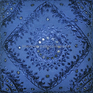 Blue Home Furnishing Decorative Heavy Handmade Embroidered And Mirror Work Indian Cotton Pillow <b>Cushion</b> Covers - Product Image 2
