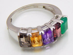 Anillo de Boda Clásico de Plata de Ley 925 con Gemas de Cuarzo Multicolor para Mujer - Product Image 2