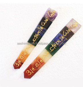 7 Chakra lié bâton plat pierre précieuse naturelle gravée Reiki roches minéraux pour Feng Shui Massage plat bâton artisanat cristal amélioré - Product Image 1