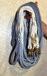 Grey Ombre Customize Cotton Dog Rope LeashHand Spliced Handmade Nautical Ombre Cotton Rope Dog Leash With Gold Hook - Product Image 2