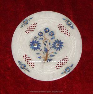 Placa colorida de mármol blanco con incrustaciones de flores - Product Image 1