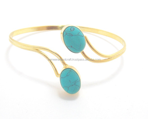 Ajustable Vintage Boho étnico Mujer turquesa Multi-piedra preciosa chapado en oro piedra natal brazalete hecho a mano joyería Natural boda - Product Image 2