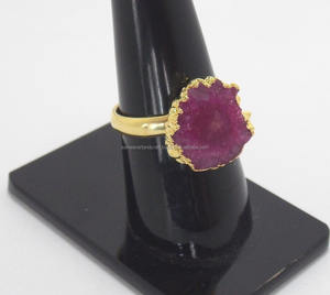 Pierre précieuse Druzy rose solaire naturelle galvanisée forme naturelle avec un cadeau plaqué or pour sa bague à la mode - Product Image 3