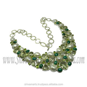 Solid 925 Sterling Silver Peridot Multi Gemstone <b>Necklace</b> for Women and Girl Fancy Silver Jewelry - Product Image 2