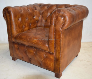 Classic European <b>Chesterfield</b> Tufted <b>Vintage</b> Single <b>Sofa</b> Genuine Leather Dark Brown Color for Hotel Living Room - Product Image 2