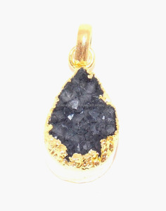 Pierre précieuse druzy galvanisée en forme de poire Bijoux plaqués or Collier de fabrication vintage Pendentif en argent sterling - Product Image 1