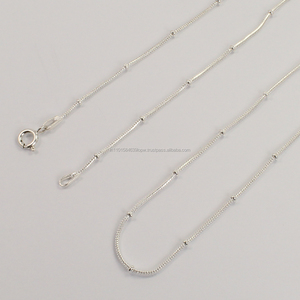 Collier chaîne figaro en argent sterling massif 925 plaqué rhodium de 2 mm, perles, 18 pouces (46 cm), cadeau de mariage, vente en gros - Product Image 4