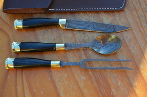 Juego de Cuchillos de Cocina de Damasco Estilo Medieval Artesanal 03 Piezas - Product Image 2