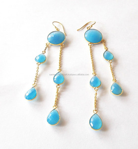 Gold Plated Peru Chalcedony <b>Earrings</b>~ <b>Dangle</b> <b>Earring</b>, Drop <b>Earring</b> Jewelry for Her - Product Image 1