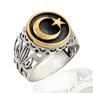 925K Argent Sterling Turc Drapeau Hommes Bague - Product Image 1