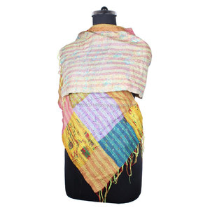 Patch Work Kantha fatto a mano sciarpa stile <span class=keywords><strong>Vintage</strong></span> Design alla moda per ragazza SC1401 <span class=keywords><strong>Vintage</strong></span> kantha cucito a mano cotone Allover sciarpa - Product Image 2