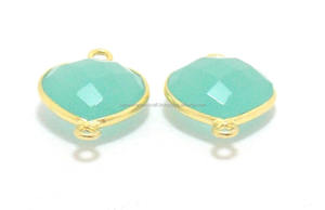 Conector de bisel de Calcedonia peruana facetada de 14mm hecho a mano, componentes de joyería chapados en oro, pendientes, collares - Product Image 2