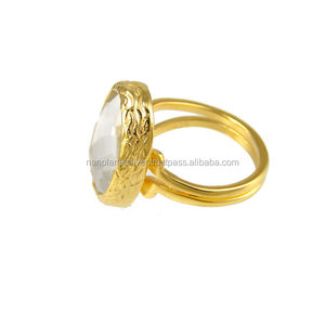 Oval Clear <b>Quartz</b> <b>Ring</b> with Gold Vermeil Bezel Set for Wedding Engagement Party or Anniversary - Product Image 2