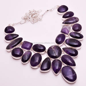 Collier de pierres précieuses en argent sterling 925, bijoux en pierres précieuses d'agate d'améthyste naturelle, fabricant de bijoux en pierres précieuses en argent - Product Image 1