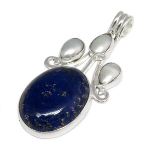 Shri Ashapura Jewels - Fascinante Colgante Redondo de Plata de Ley con Perla de Lapislázuli Azul y Blanco, Joyería Moderna para Mujer, Unisex, para Fiestas - Product Image 4