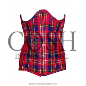 Nouveauté Corset Bustier TOP de modelage de la taille avec broderie écossaise à carreaux, à armatures en acier, à décolleté sous le buste, ajustable, pour la fête - Product Image 1