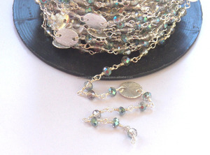 Labradorite Quartz Chapelet Pièce Charm Chaîne Multi-Gemstone Perles Fil Enroulé Facettes Rondelle Pierre Plaqué Or - Product Image 2