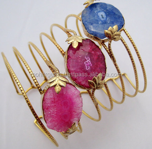 Brazalete de Ángel de Ágata Multicolor Vintage, Brazalete de Aleación Chapado en Oro, Brazalete de Moda - Product Image 1