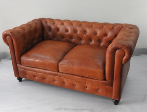 Sofá Chesterfield de cuero de dos plazas, sofá de cuero auténtico Vintage - Product Image 5