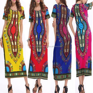Vestido Tradicional Africano Dashiki para Mujer, Vestido Ajustado de Manga Corta, Vestido Largo de Algodón con Estampado Dashiki, Vestidos Africanos Dashiki - Product Image 1