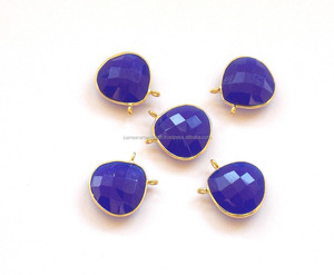 925 argent Sterling bleu calcédoine pierres précieuses résultats coeur forme plaqué or fabrication de bijoux à la main lunette connecteur - Product Image 1