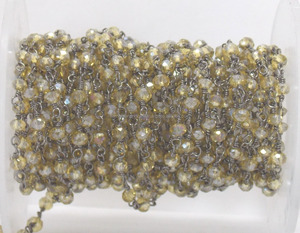 Perle enveloppée de fil de chaîne de chapelet de pierre précieuse mystique de citrine de rhodium noir à facettes avec des bijoux élégants de rondelle plaquée par or - Product Image 4