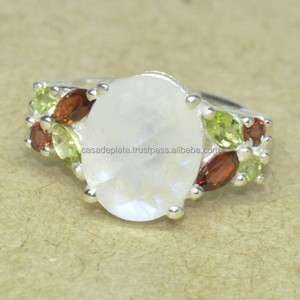 แหวนพลอยโกเมนสีรุ้ง925แหวนเงินแท้แหวนแฟชั่นวินเทจสำหรับเป็นของขวัญแต่งงาน - Product Image 1