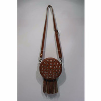 Sac à bandoulière bohème pour femme en cuir PU, style ethnique, avec fermeture éclair, sangle unique, forme ronde, pour toutes les saisons