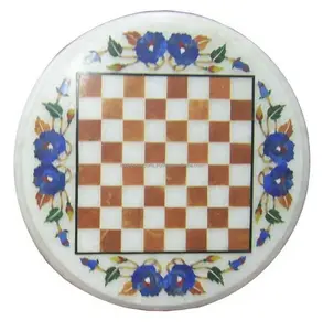 White Marble Chess Inlay Coffee Table Top Indian Makrana Marble Inlay Table Top