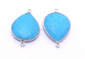 Plata de Ley 925 turquesa Natural Multi piedras preciosas hallazgos de joyería forma de corazón chapado en oro conector Doble - Product Image 2