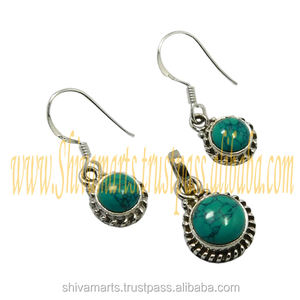 Fashionable Wholesale Latest Style Clear 925 Sterling <b>Silver</b> Turquoise Gemstone <b>Earring</b> Pendant <b>Set</b> - Product Image 2