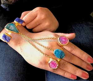 Multi-Color ágata Druzy mano arnés Handflower piedra preciosa esclavo níquel libre niños mujeres boda fiesta encanto pulseras - Product Image 2