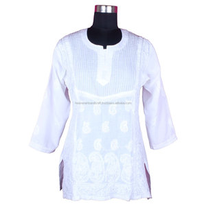 Precio razonable DR173 mejor Kurti algodón Chikankari camisa túnica mujeres bordado casual fiesta desgaste Top blusa lucknowi venta al por mayor - Product Image 1