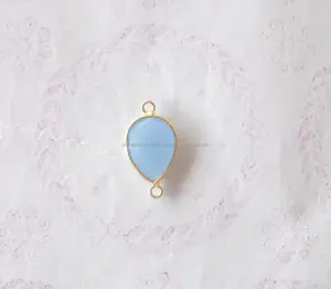 蓝色玉髓925纯银天然多宝石手工珠宝嵌框诞生石波西米亚连接器