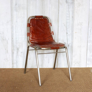 เก้าอี้รับประทานอาหารแบบพับได้สไตล์อุตสาหกรรมและวินเทจหนังแท้ & เตารีดสำหรับเฟอร์นิเจอร์ในบ้านหรือโรงแรม - Product Image 2