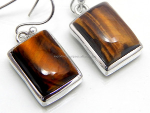 Pendientes colgantes de regalo de fiesta de lujo de Plata de Ley 925 para mujer, diseño elegante con piedra de ojo de tigre Natural, colgante fino - Product Image 3