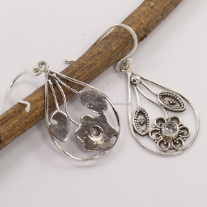 Style Vintage Naturel CRISTAL QUARTZ Fabriqué À La Main Lunette Réglage 925 Solide Boucles D'oreilles En Argent Sterling Pierres Précieuses 43mm - Product Image 2