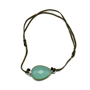 Bracelet perlé en argent sterling 925 avec calcédoine verte en forme de poire, bijou chrétien unique en argent - Product Image 4