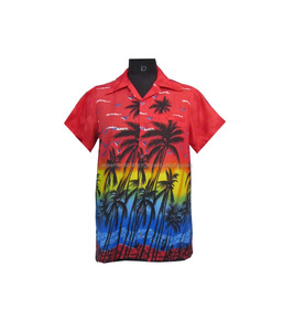 เสื้อฮาวายสีแดงสำหรับผู้ชายเสื้อฮาวายพิมพ์ลายปาล์มผ้าโพลีเอสเตอร์100% - Product Image 1