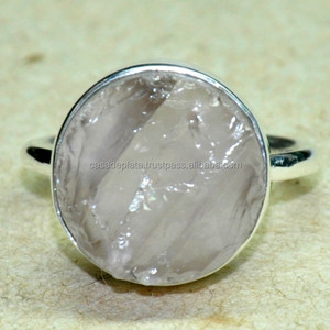 Bague en argent avec pierres précieuses brutes en quartz rose, bague en argent sterling 925, bague en argent avec pierres précieuses colorées bijoux faits à la main - Product Image 2