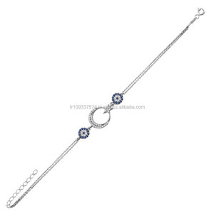 Oro blanco P. 925K de plata esterlina Luna estrella pulsera de mal de ojo BSBL080 - Product Image 1